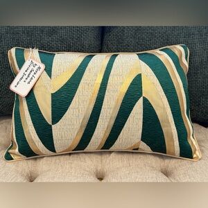 NEW Modern Luxury Abstract Green and Gold Lumbar Accent Pillow 12x20”
